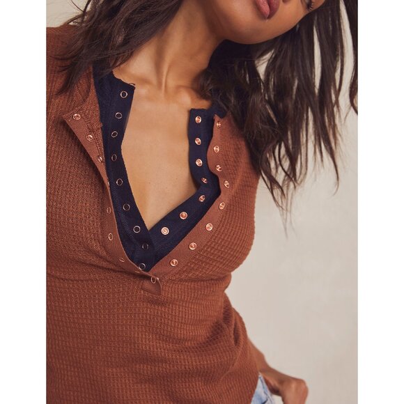 FREE PEOPLE One Of The Girls Henley / Glazed Ginger - Picture 3 of 4